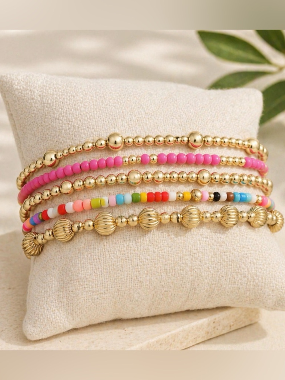 Gold and Multicolor Beaded Bracelet Set